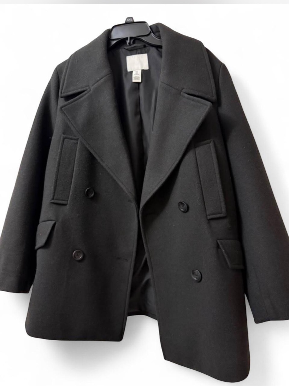 H&M Black Double-Breasted Peacoat